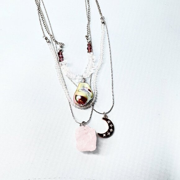 NWT Urban Outfitters Pearl Layering Necklaces Set Quartz Crystal Moon - Picture 1 of 3
